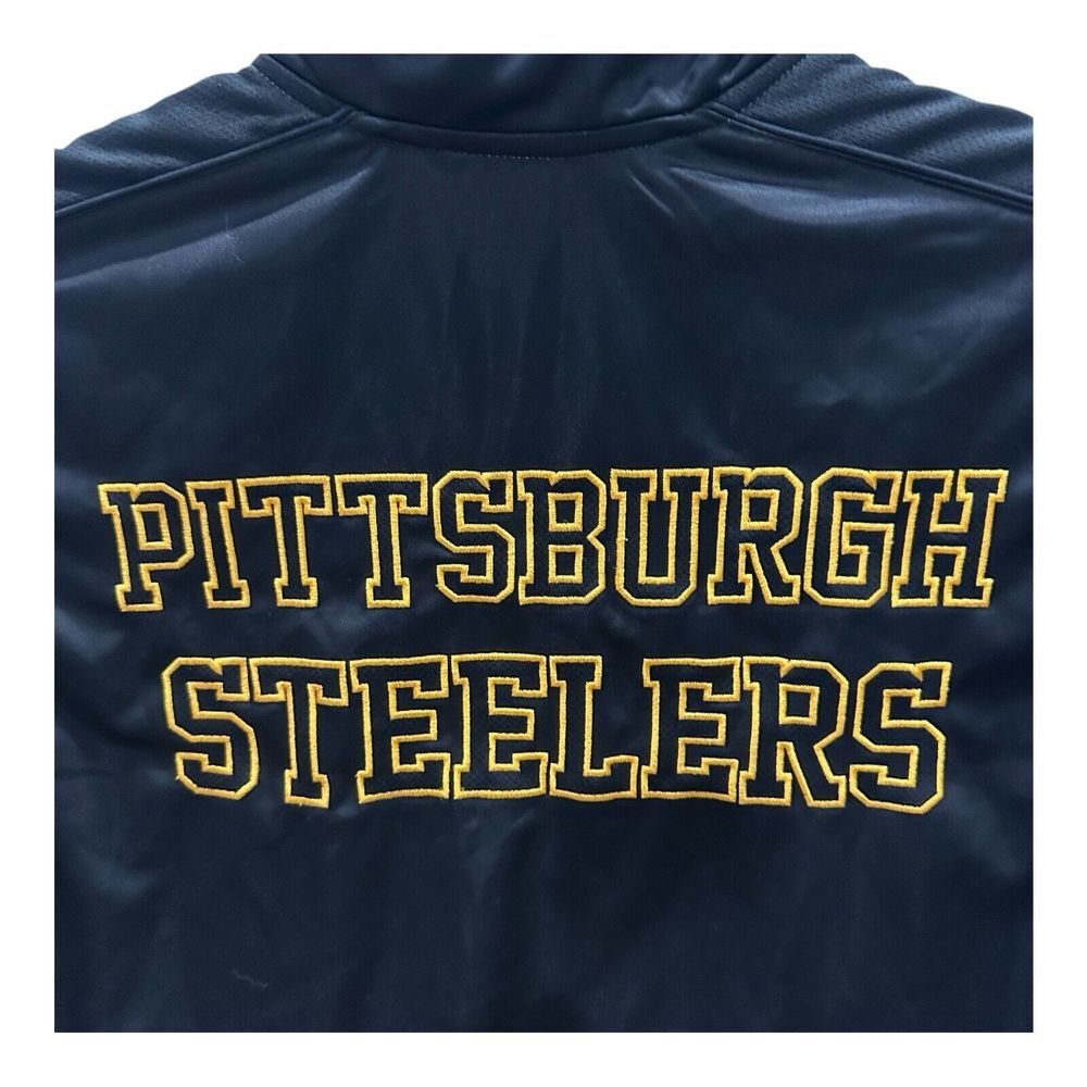 NFL Pittsburgh Steelers Jacket Mens Medium Lined Black Long Sleeve Bomber